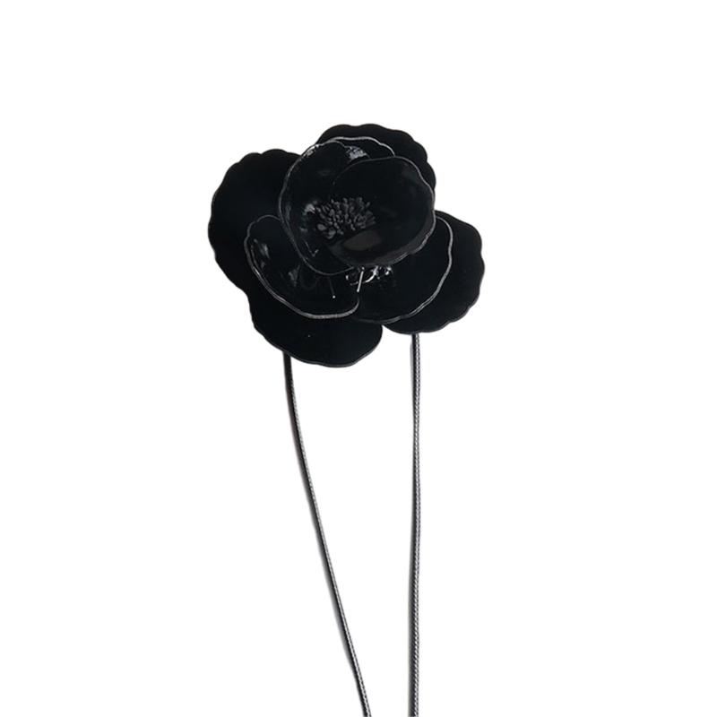 

Elegant Leathers Camellia Flower Collar Necklace Vintage Choker Necklace Temperament Long Lace up Necklace Women Jewelry чорний