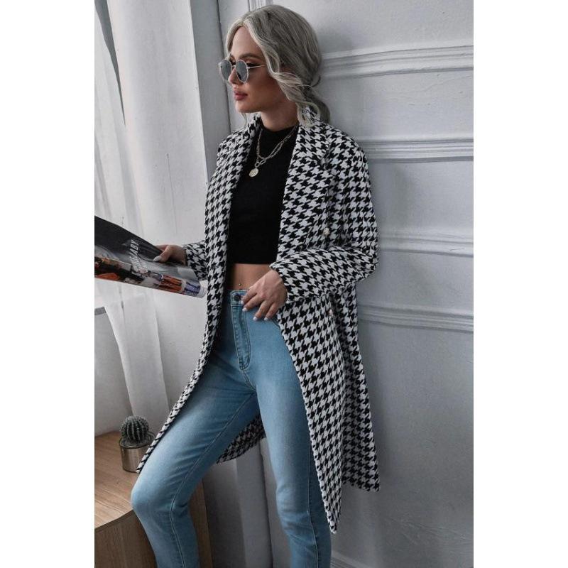 Cappotto Lungo di Lana Pied-de-poule Autunno/Inverno Donna 2026