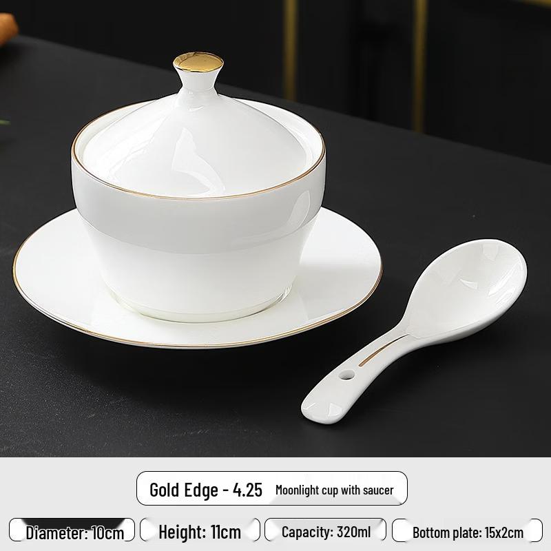 Zhishi Gold Rim Ceramic Single-Serving Stew Cup
