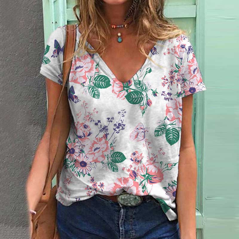 Buy Summer Clothes Women's Fashion Casual V Neck Short Sleeve Tops