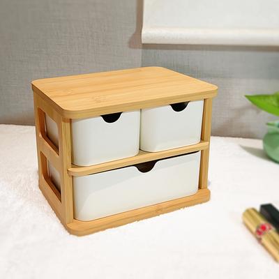Bamboo Fiber Desktop Organizer with Drawers for Cosmetics, Phone, Remote Control Storage