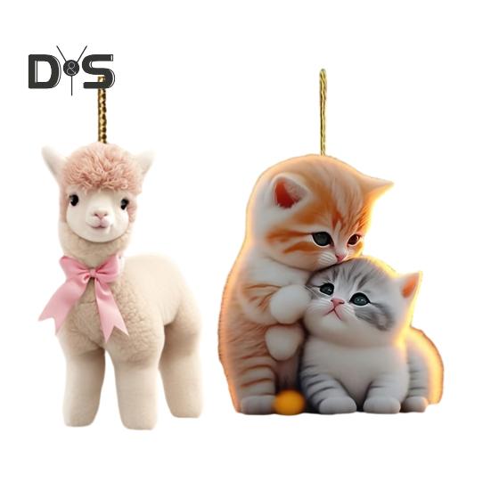 Hänge för bil 2D Akryl Färgglad Alpaca Katt Berlock Bildekoration Lättviktigt Hängsmycke för Fordon