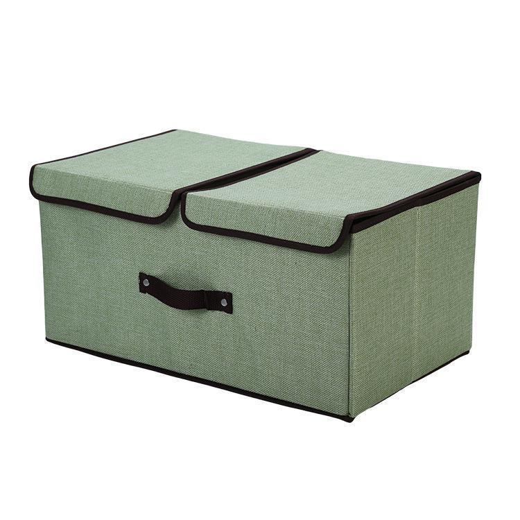 Foldable Cotton & Linen Double-Lid Storage Box with Handle for Clothes and Pants