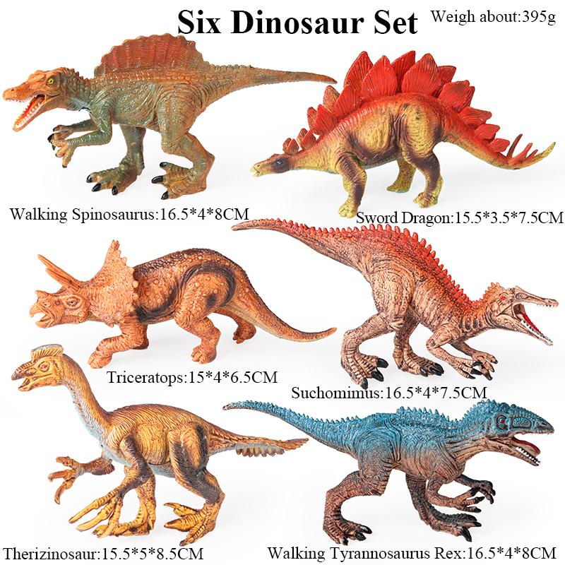 Oenux 6PCS Classic Jurassic Dinosaur Model T-Rex Velociraptor Spinosaurus Triceratops Brachiosaurus Action Figures Kid Toy Gift