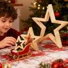 Christmas Star Table Decor 3 Pieces Farmhouse Holiday Decoration Wooden Star Tabletop Centerpiece Sign for Desk Coffee Table