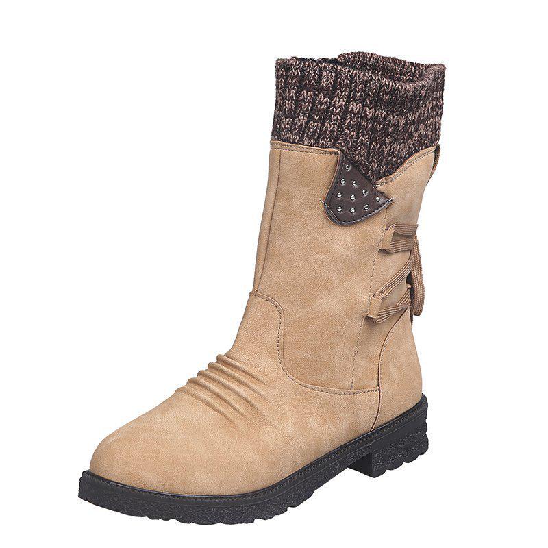 2025 Plus Size Women's Martin Boots: Chunky Heel Mid-Calf Winter Fashion, European & American Style