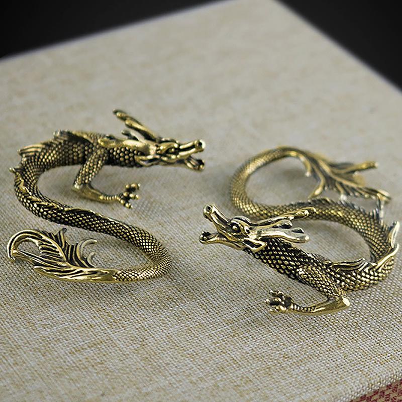 Chinese Beast Dragon Statue Bronze Figurine Ornaments Antique Copper Mythical Animal Miniature Home Decoration Crafts Collection