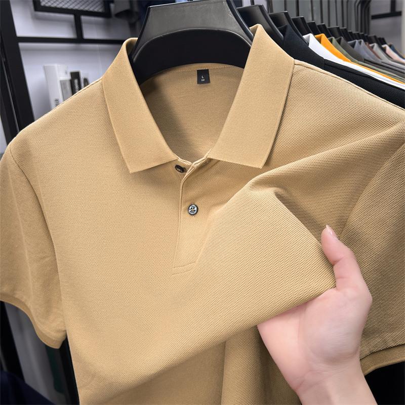 New Pure Cotton Men's High-End Polo Shirt - Short Sleeve, Lapel, Solid Color, Casual Summer T-Shirt