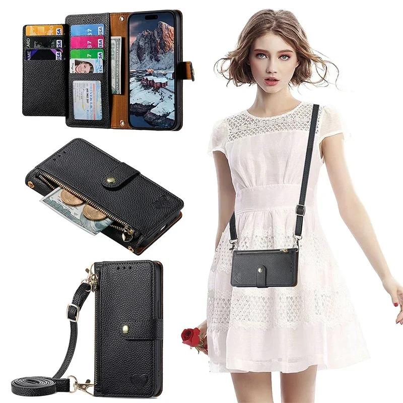 Lanyard Zipper Leather Wallet Anti-theft Case For Samsung Galaxy A06 A16 A05 A05S A15 A25 A35 A55 A14 A24 A34 Wrist Strap Cover
