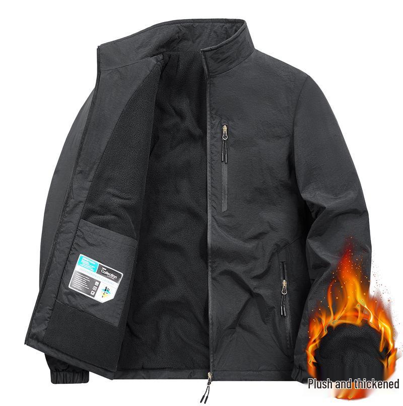 Herbst/Winter 2025 Herren Wasserdichte Jacke mit Stehkragen - Lässig, Einfarbig, Für mittlere und ältere Jahre.