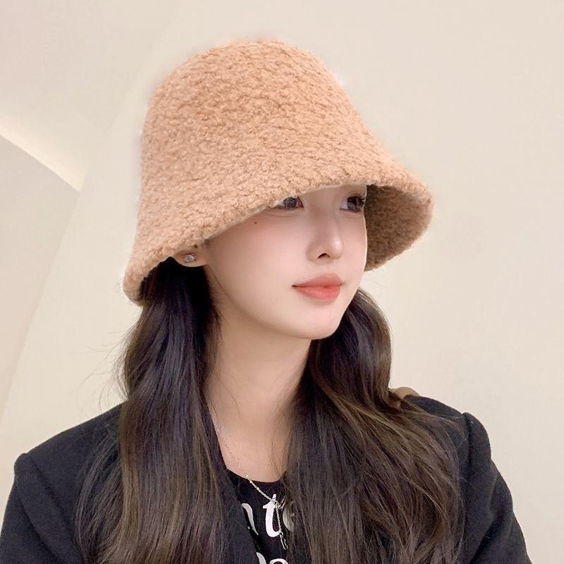 Women S Large Size Bucket Hat For Big Head Warm Plush Face Slimming Autumn Winter