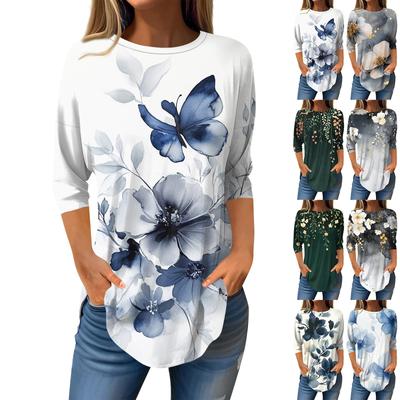 3/4-Ärmel-Shirts für Damen, süße Oberteile, grafische T-Shirts, Blusen, lässig, Übergröße, Basic-Oberteile, Pullover