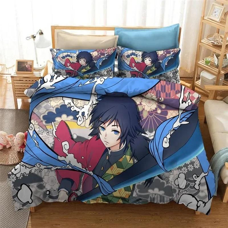 Anime Demon Slayer Duvet Cover Pillowcase 3D Printed Bedding Set Boys Girls Twin Queen Size Duvet Cover Pillowcase Bed Kids