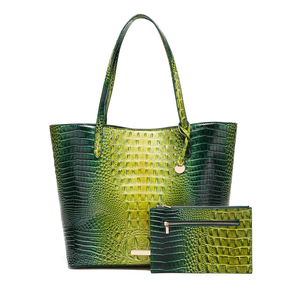 New European and American Handheld Tote Mother Retro Women's Bag with Multi Color Brahmin Crocodile Pattern