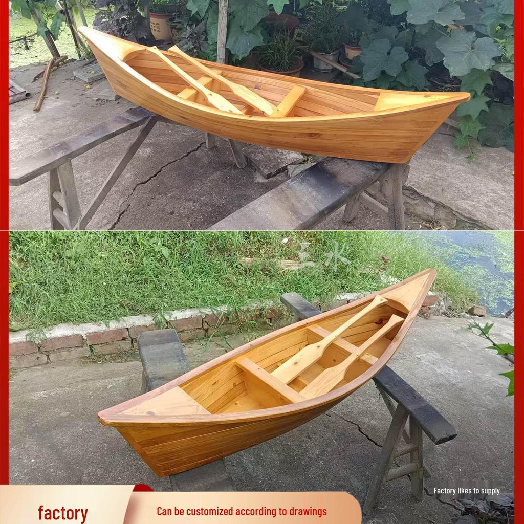 European Wooden Boat Model: Decorative Flower Boat Ornament for Landscaping and Water Tourism.