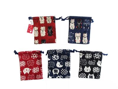 Kyosuke Made In Japan Mini Drawstring Set of 10 X for Kyoto Set A Bags, 5, Approx. 8cm, Amulets, Mamekin, Cotton, Cat, Nyankomon,