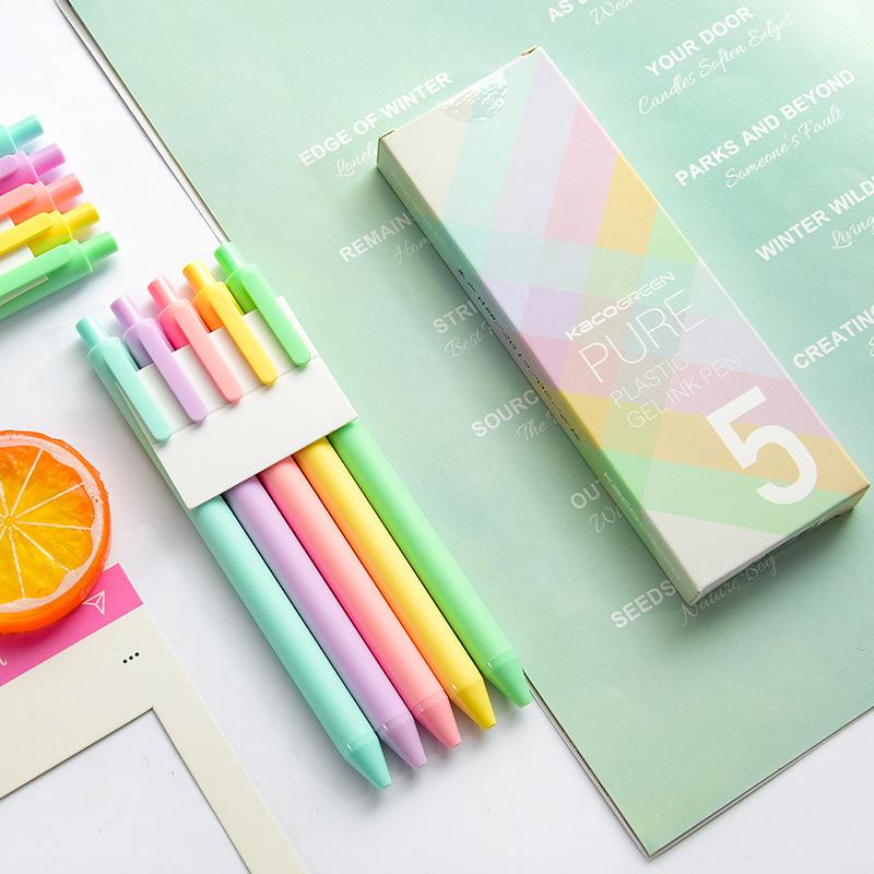 5pcs Vintage Color Pen Ballpoint Pure Plastic Gel Ink Roller Ball Pens for Writing Candy Gift A6696