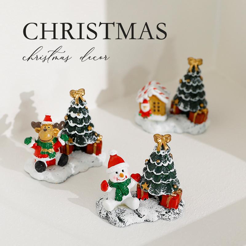Casa Miniatura de Resina de Natal Boneco de Neve Decoração Cênica Para Display Festivo de Mesa