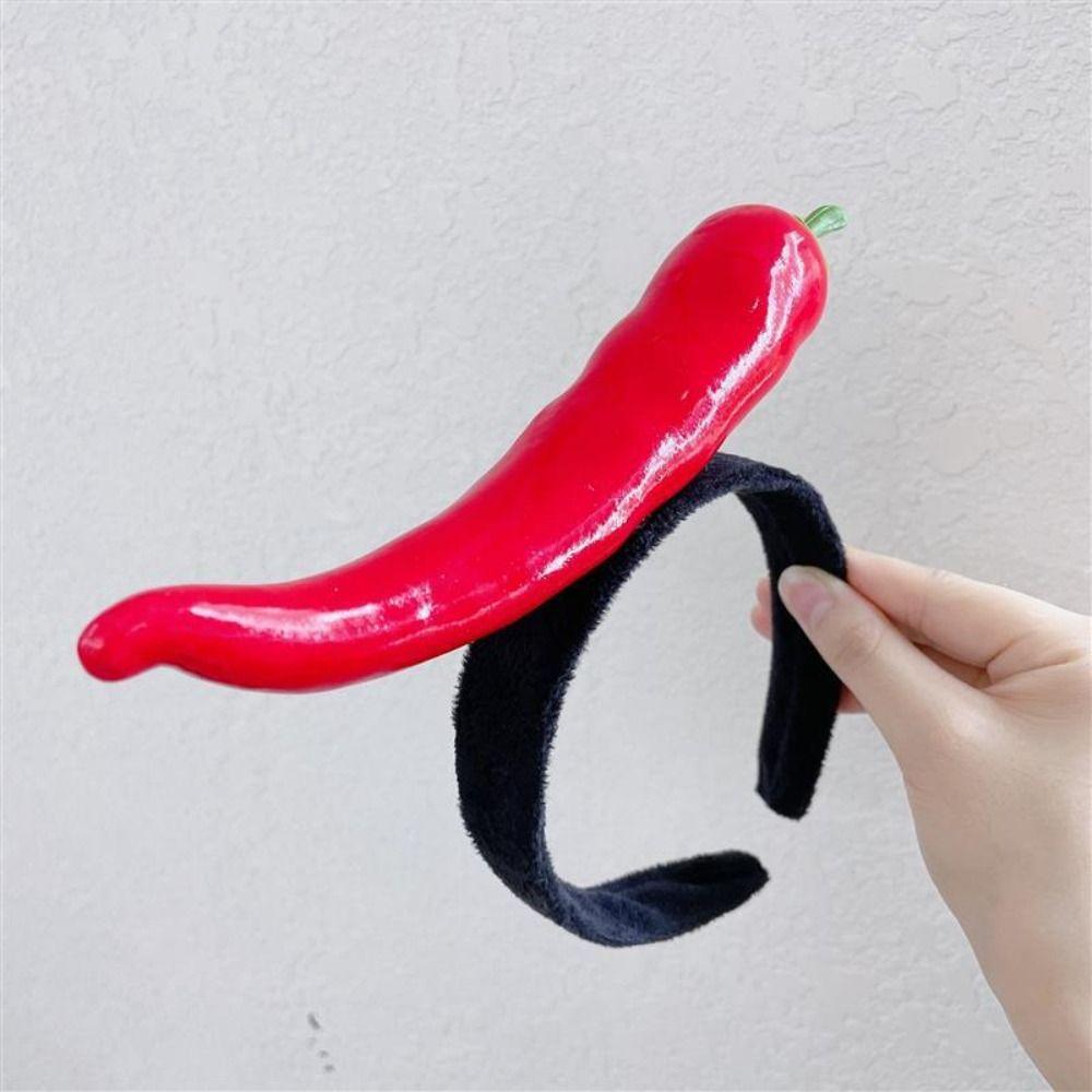 

Cartoon Fruit Headbands Stuffed Funny Hair Bands Fashion Vegetable Hair Hoop red pepper