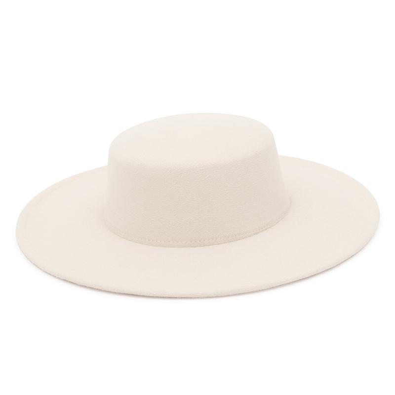GEMVIE Women Men Wide Brim Fedora Hats Female Flat Top Felt Church Panama Cap Boater Hats