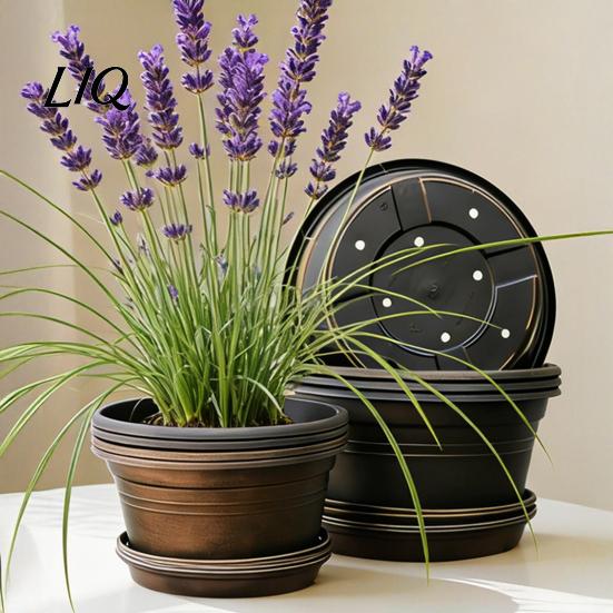 Non-slip Bulb Growing Pots Plant Pot with Saucer, 10 Inch 13 Wide Flowerpot Drainage Flower Saucer Holes, Indoor Outdoor Planter for Tulips