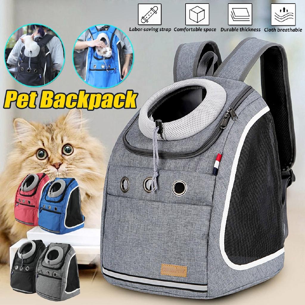Strong Double Shoulder Pet Service Dog Backpack Outdoor Cat Travel Carrier Backpack Portable Pet Bag Mesh Head Backpack for Dogs 37x24x42cm grigio
