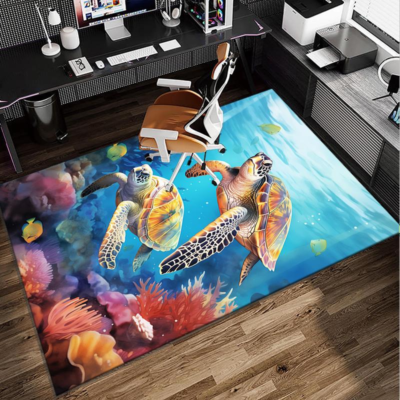 Cartoon Sea Turtle Artwork Office Rug Chair Mat, Entryway Carpet, Suitable for Front Door, Bedroom, Living Room, Desk, Holiday Gift
