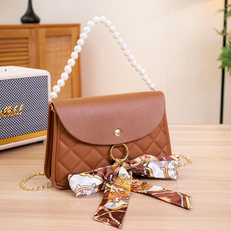 

Rhombus women s silk scarf bag, a new spring fashion simple shoulder handbag коричневый