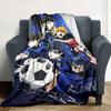 Blue Lock Anime Football Team Character Collage Print Flannel Blanket Dark Blue Chain Background Soft Throw Blanket Anime Fan Decor