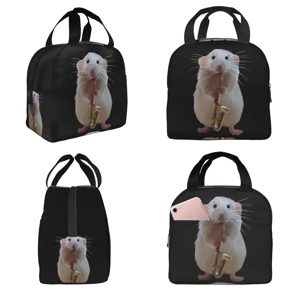 Rat Playing The Saxophone Insulated Lunch Bag for Kids School Cooler Thermal Food Box Tote Portable Lunch Boxes Container