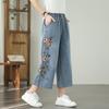 2025 Spring/Summer Artistic Embroidered Casual Wide-Leg Cropped Jeans