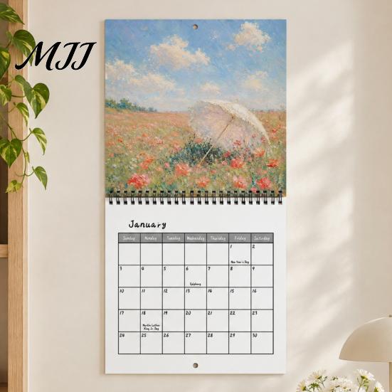 Study Room Decoration 2027 Artwork Wall Calendar, Impressionist Landscape 12 Month Art Calendar Planner, Oil Painting Hanging for Home Office