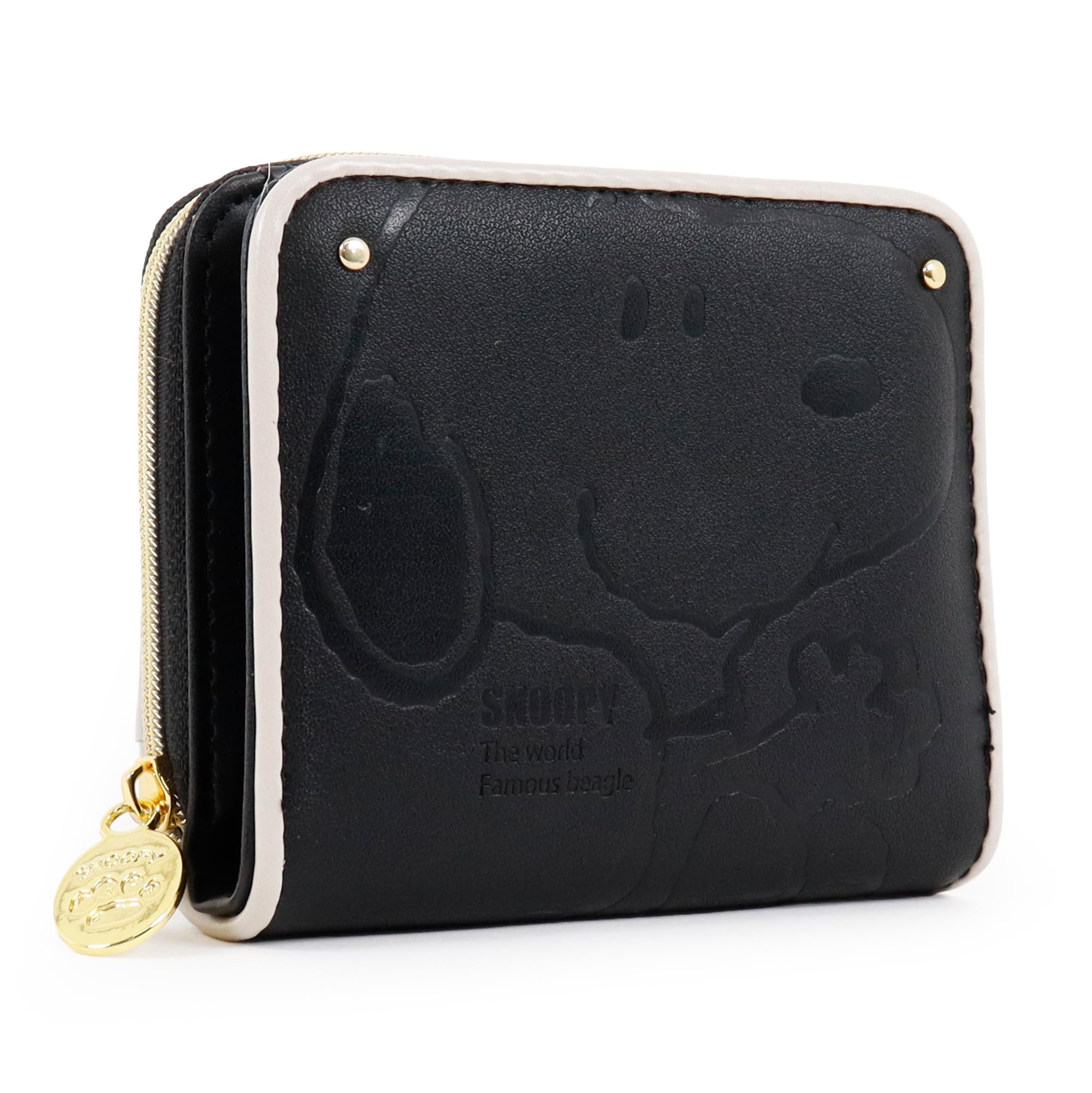 Женский бифолд-кошелек Snoopy с круговой молнией, милый персонаж, тиснение-гармошка PEANUTS (черный)