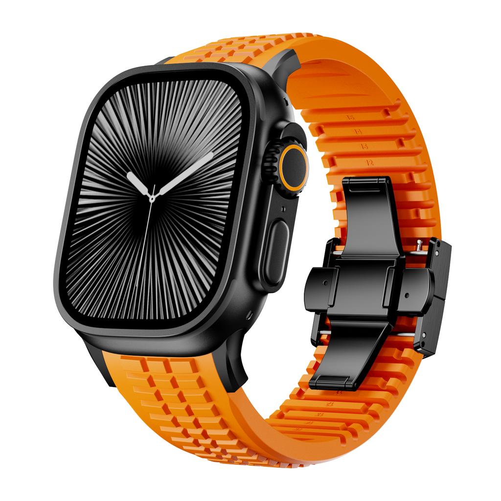 Sports Silicone Band for Apple Watch Ultra 3/2 49mm 46mm 45mm 44mm Luxury Metal Bracelet for iWatch Series 11 10 9 8 7 Se Strap