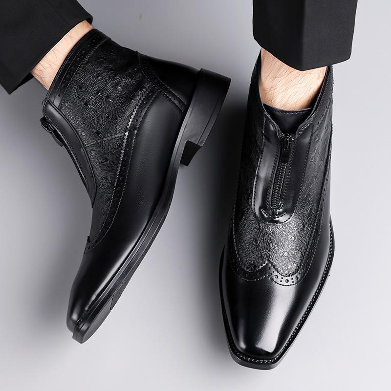 Fashion New Men's Patent Leather Pointed Business Casual Brogues Ankle Boot for Men Winter Brand Designer Chelsea Leather Shoes