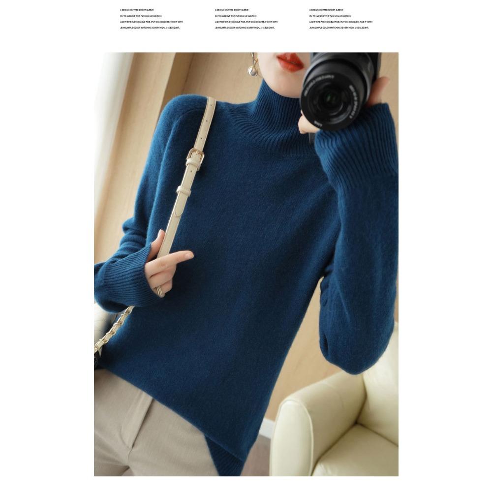 Stand Collar Sweater Women Autumn Winter Thick Korean Style Solid Color Pullover Loose Knit Long Sleeve Base Layer