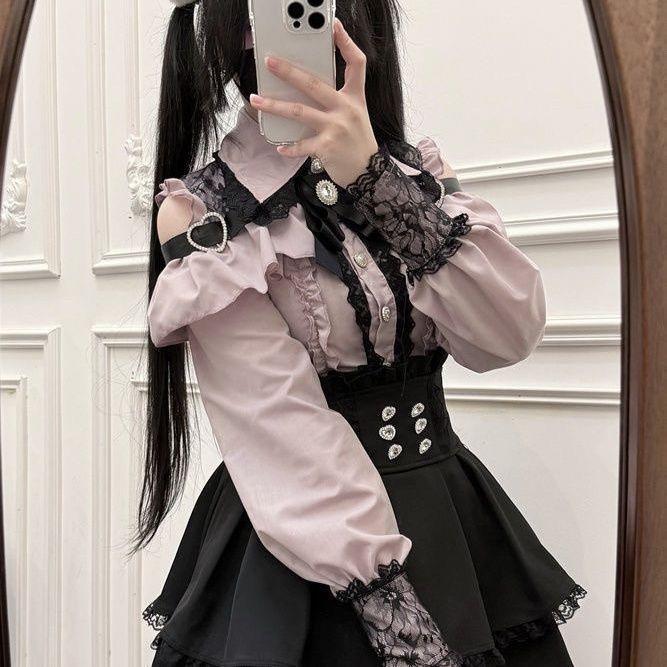 Sweetheart JK Uniform Two-Piece Set: Off-Shoulder Shirt + Skirt - Japanese Style for Spring & Autumn