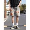 Herren Sommer Ripped Denim Shorts - Locker, Gerade, Mittellang, Campus-Inspiriert, Trendiger Hip Hop Street Style, Coole Fünf-Punkt-Hosen