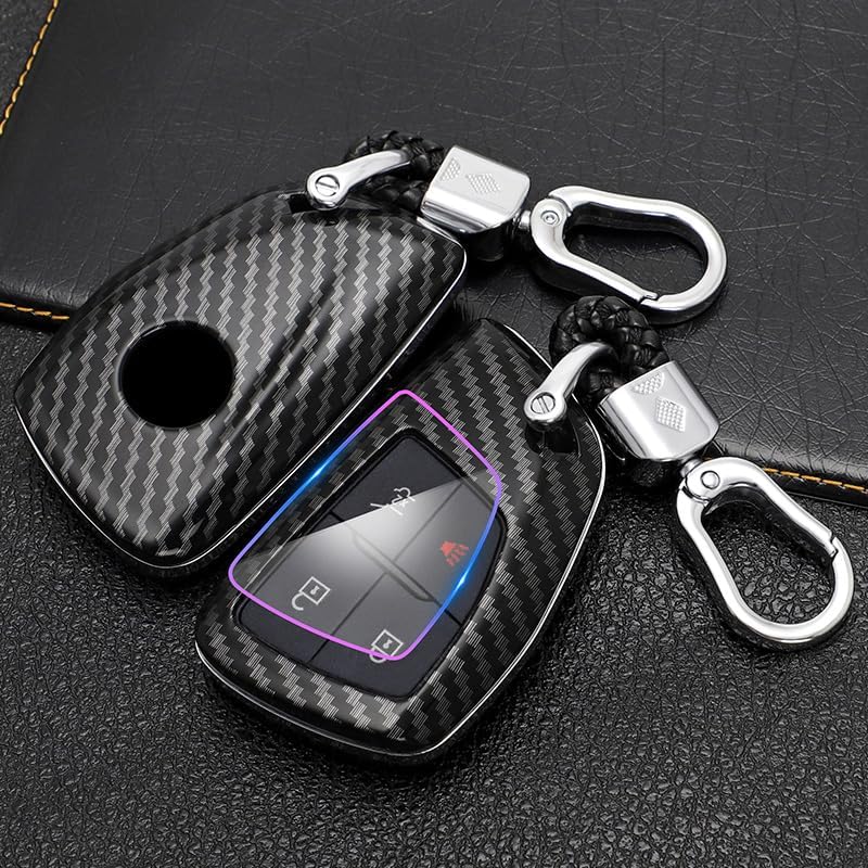for Chevy for GMC Key Fob Cover, ABS Carbon Fiber Pattern Key Case for 2021 2022 2023 2024 for Chevy Suburban Tahoe Silverado 1500 2500 3500 Colorado