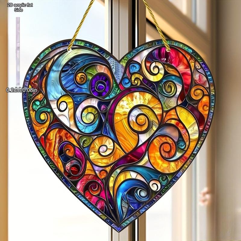 Motif Spirale Coloré Abstrait, Décoration de Fenêtre en Forme de Cœur Acrylique, Art de Décoration pour Jardin Cour Maison, Crèches, Décoration Murale Vintage pour Maison