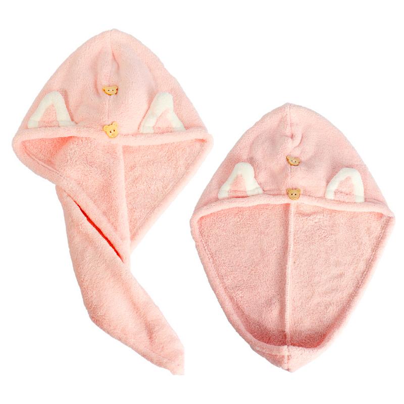 Quick Dry Hair Towels Women And Child Cute Cat  Ear Super Absorption Thicker Microfiber Turban Towels With Bear Buttons