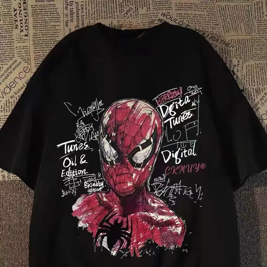 2026 new Marvel SpiderUnisex Superhero Print TShirt Boys and Girls Casual Sports Street Retro Popular ShortSleeved Unisexs Style S