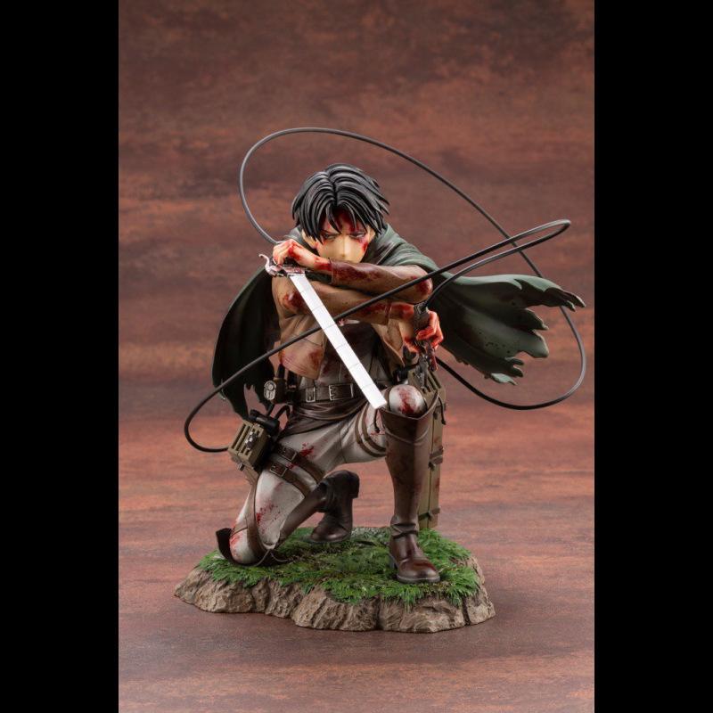 Kotobukiya Attack On Titan Levi Ackerman Anime Figure Battle Damaged Bloody Battle Kneeling Pose Collectible Statue Anime Figure