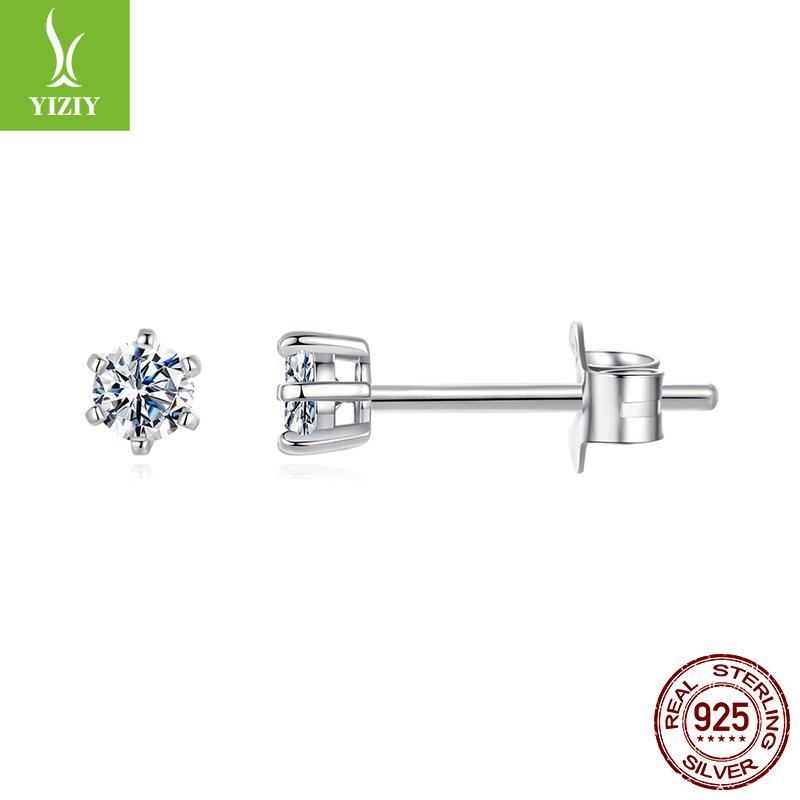 1 Carat Mozzarella Six-Claw Stud Earrings, Luxury High-End S925 Sterling Silver D-Color Mozzarella Earrings.