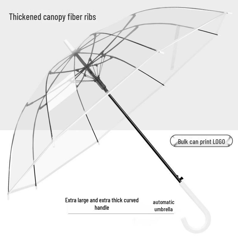 

Women s Oversized White Transparent Umbrella with Long Handle, Semi-Automatic, High Aesthetic Value