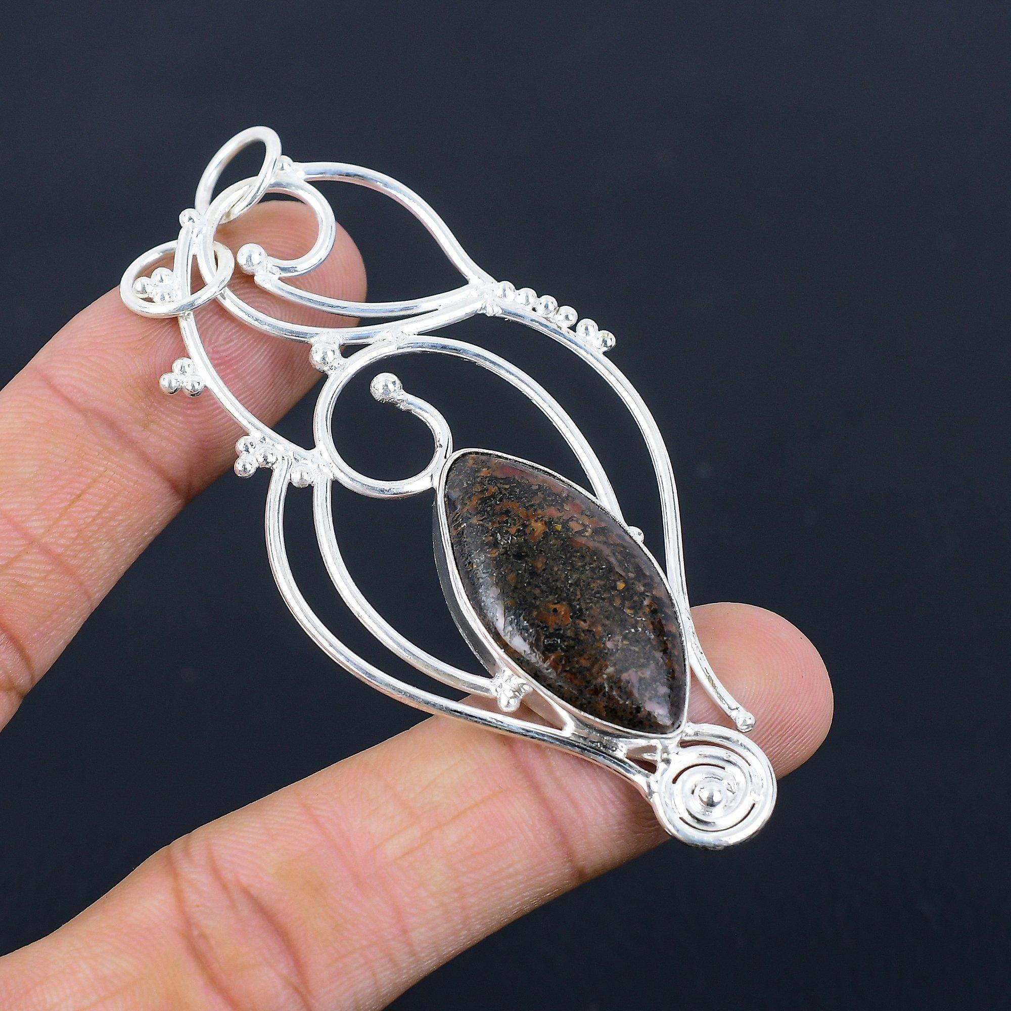 Подарок для женщин Украшение Кулон 925 пробы Стерлинговое Серебро Натуральный Камень Океанический Яшма