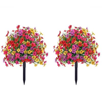 Artificial Violet Flowers with Eucalyptus Stake Colorful Faux Flowers Topiary Ball Greenery Shrub Decoration for Garden