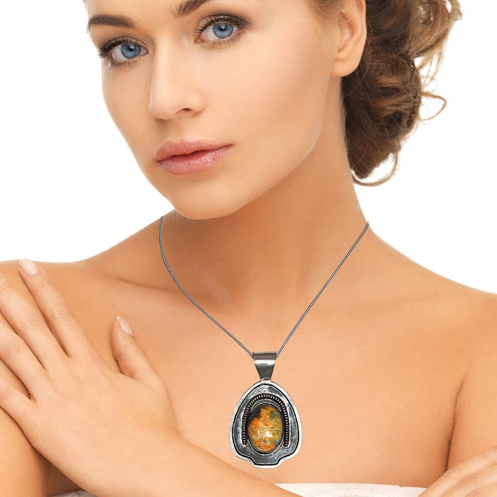 Bumble Bee Jasper Gemstone Mother's Day Silver Jewelry Pendant  2.25"