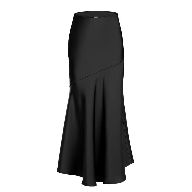 

Western Style Satin Skirt Elastic Waist Patchwork Slim fit Hip Skirt High Waisted Satin Skirt Black L
