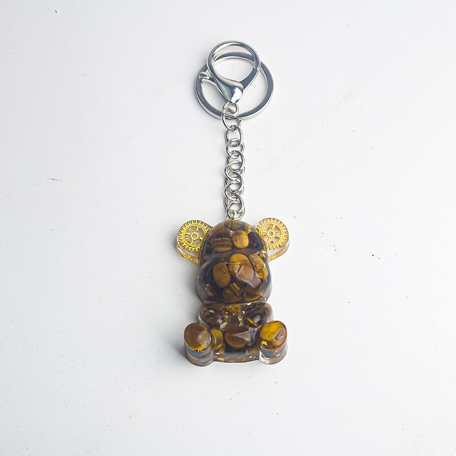 Crystal Stone Bear Pendant With Natural Gemstones For Car Keychain And Gift Use